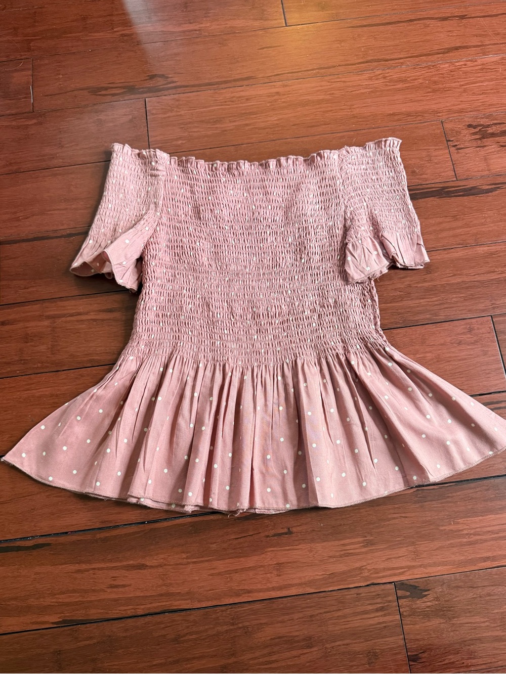 Japna Blush Pink Off-Shoulder Smocked Peplum Top